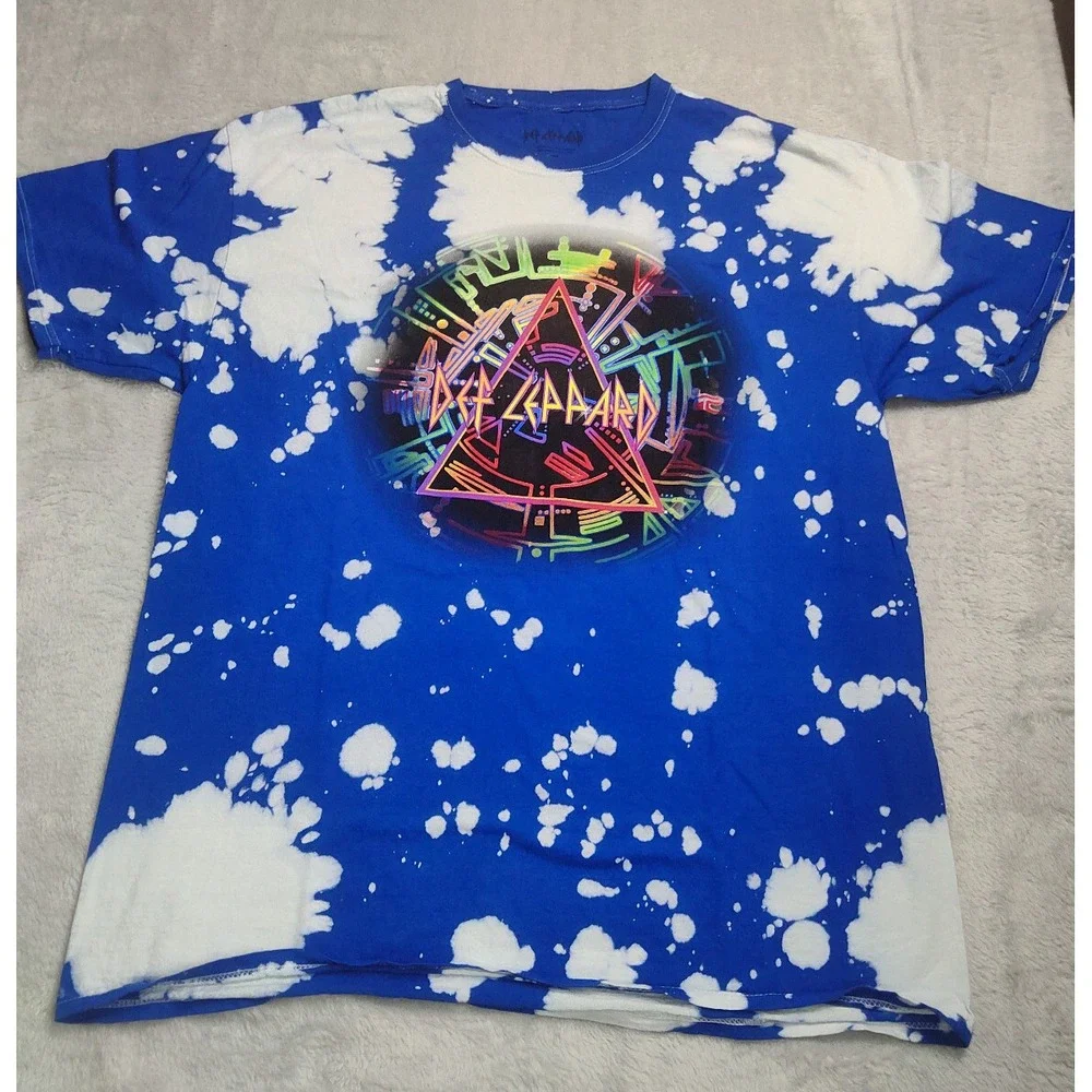 Def Leppard Band TShirt Tie Dye Blue Unisex Music Tee Merch XL Heavy Metal